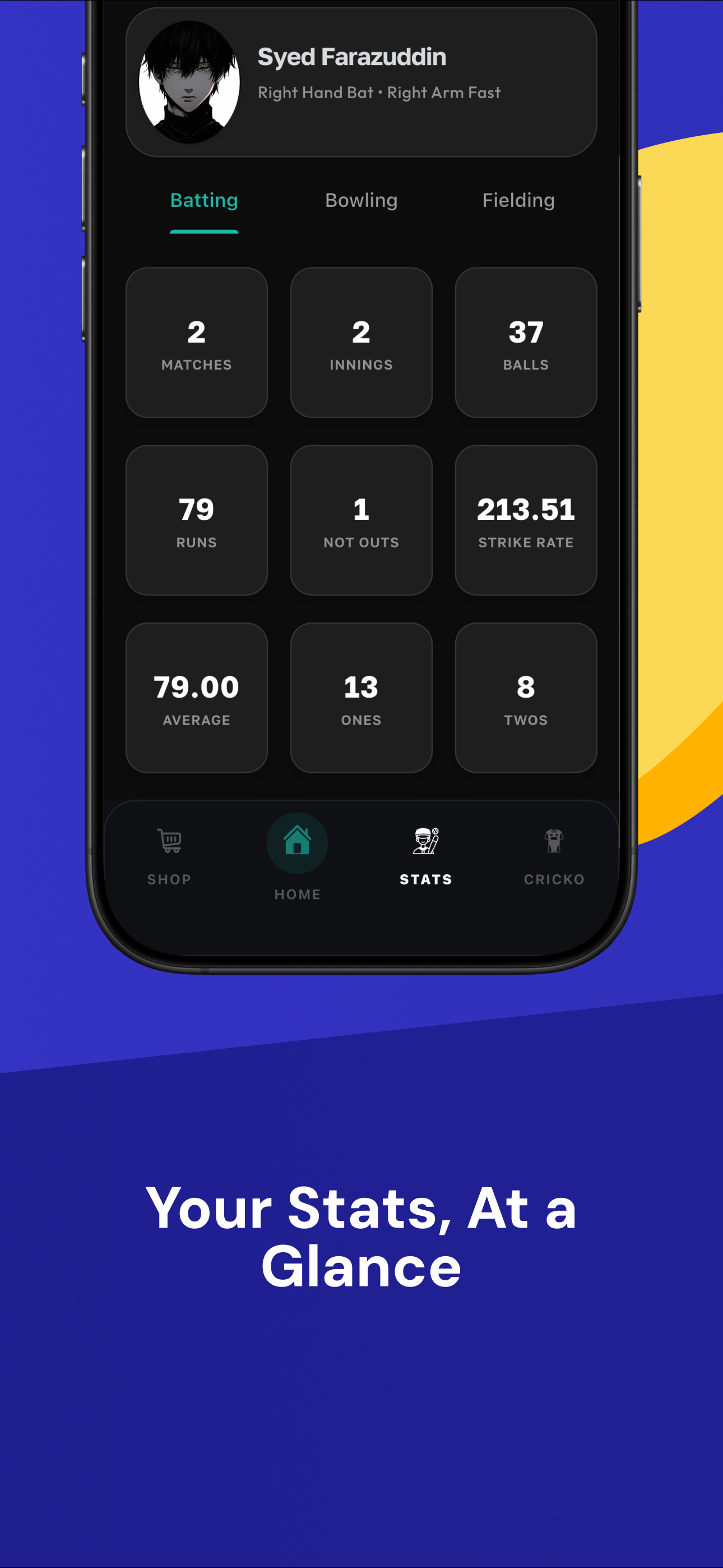 Cricko app - Stats dashboard